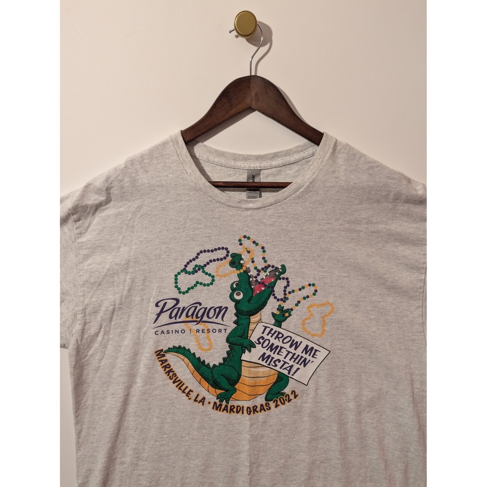 Gildan Paragon Casino Mardi Gras 2022 T-Shirt Mens XL Grey Excellent VTG Graphic